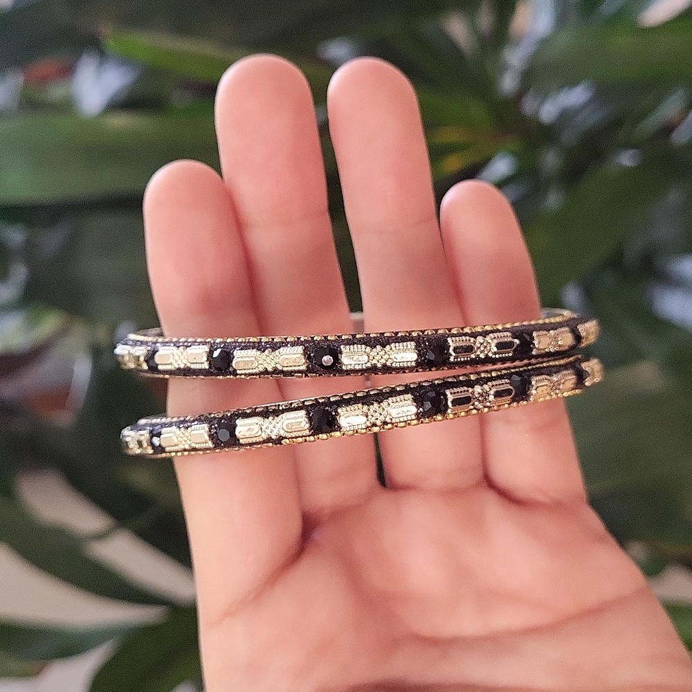 Classy Black & Silver Thin Bangle Bracelet Set